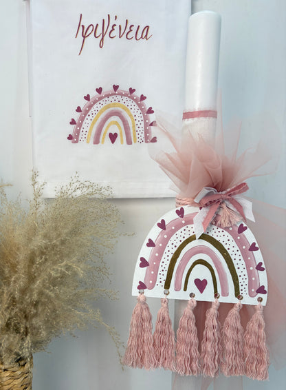 🩷 Βαπτιστικό Πακέτο για Κορίτσι – Ουράνιο Τόξο σε Τόνους Σάπιου Μήλου & Ροζ