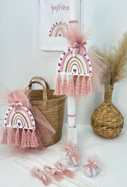 🩷 Βαπτιστικό Πακέτο για Κορίτσι – Ουράνιο Τόξο σε Τόνους Σάπιου Μήλου & Ροζ