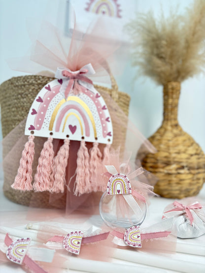 🩷 Βαπτιστικό Πακέτο για Κορίτσι – Ουράνιο Τόξο σε Τόνους Σάπιου Μήλου & Ροζ