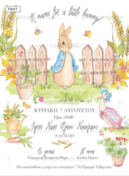 Προσκλητήριο βάπτισης αγόρι Peter rabbit TS417