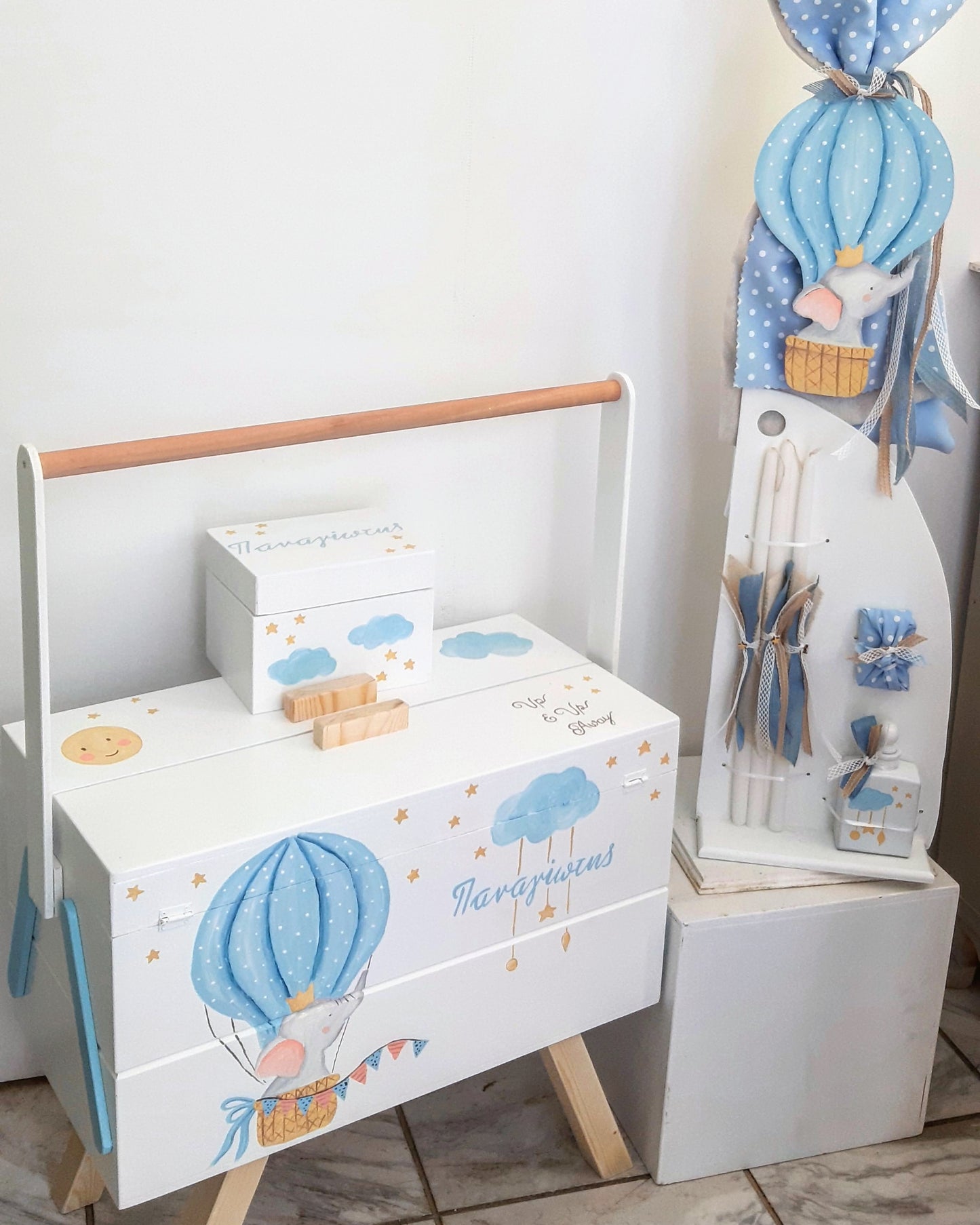 Σετ βάπτισης ελεφαντάκι αερόστατο